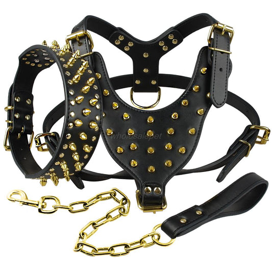 Leather Dog Harness Spiked Studded